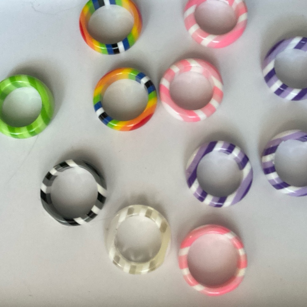 Coloured Stripe Chunky Plastic Rings Lot